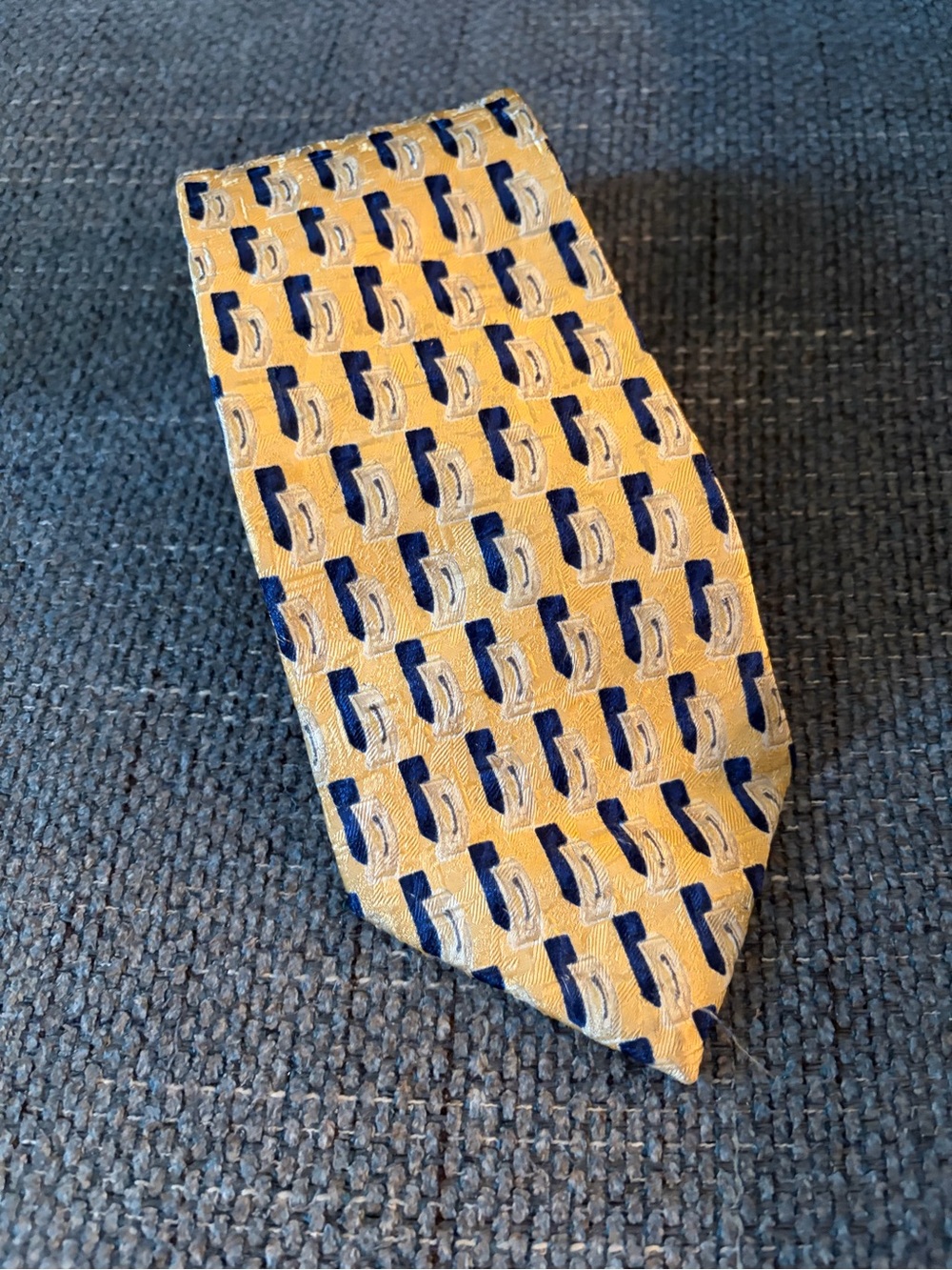 Perry Ellis Yellow Tie with Navy & Cream Geometric Motif